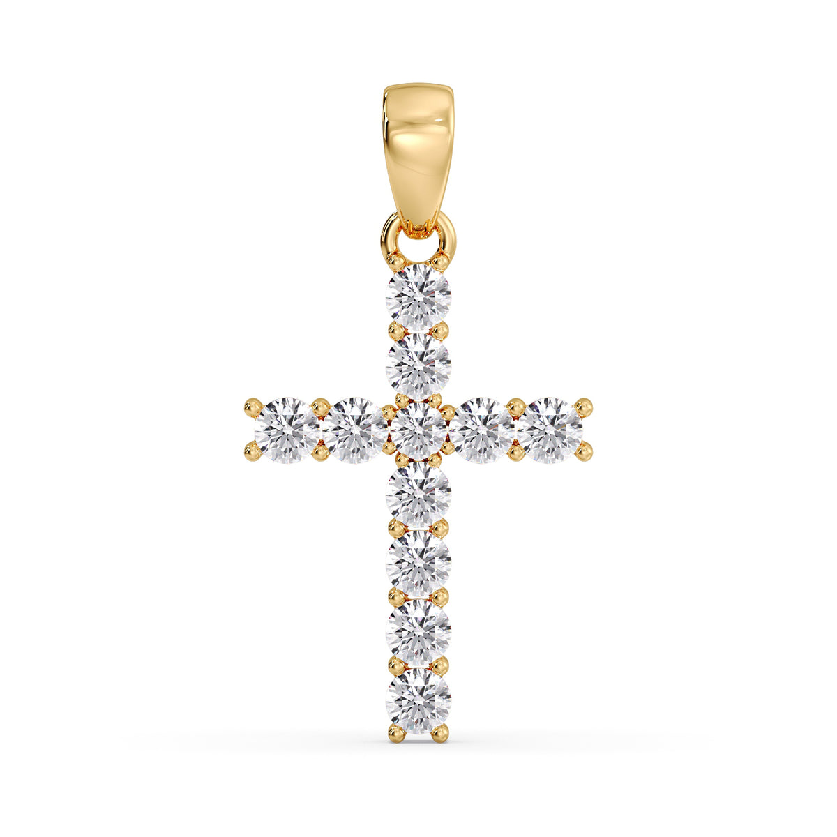 Lab-grown diamond cross pendant in yellow gold, straight-on front view