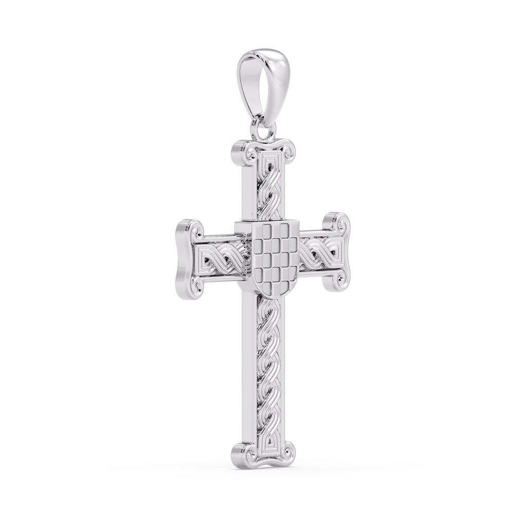 9ct white gold Croatian Pleter GRB cross pendant angled view