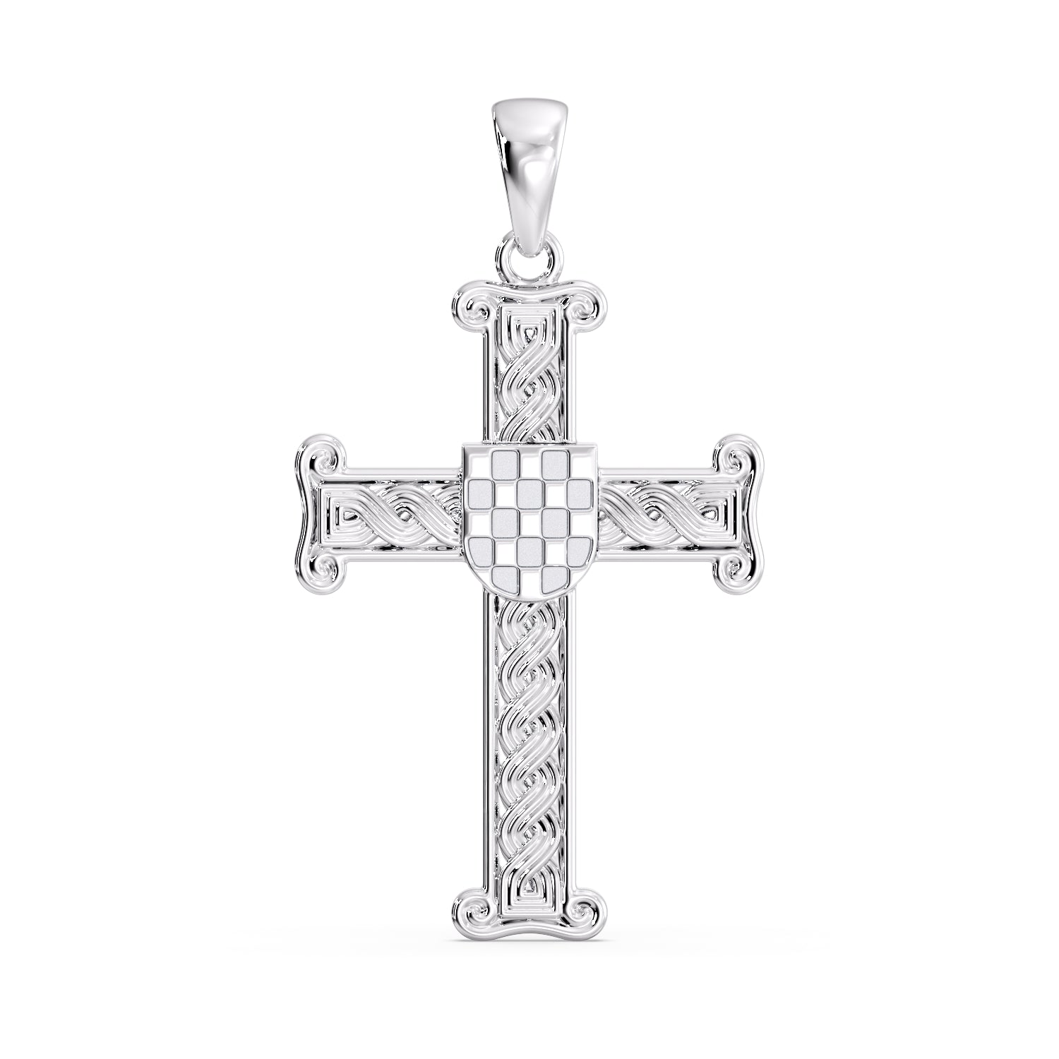 9ct white gold Croatian Pleter GRB cross pendant front view