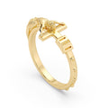 9ct Yellow Gold Rosary Ring, three-quarter view showing the raised crucifix and beaded band