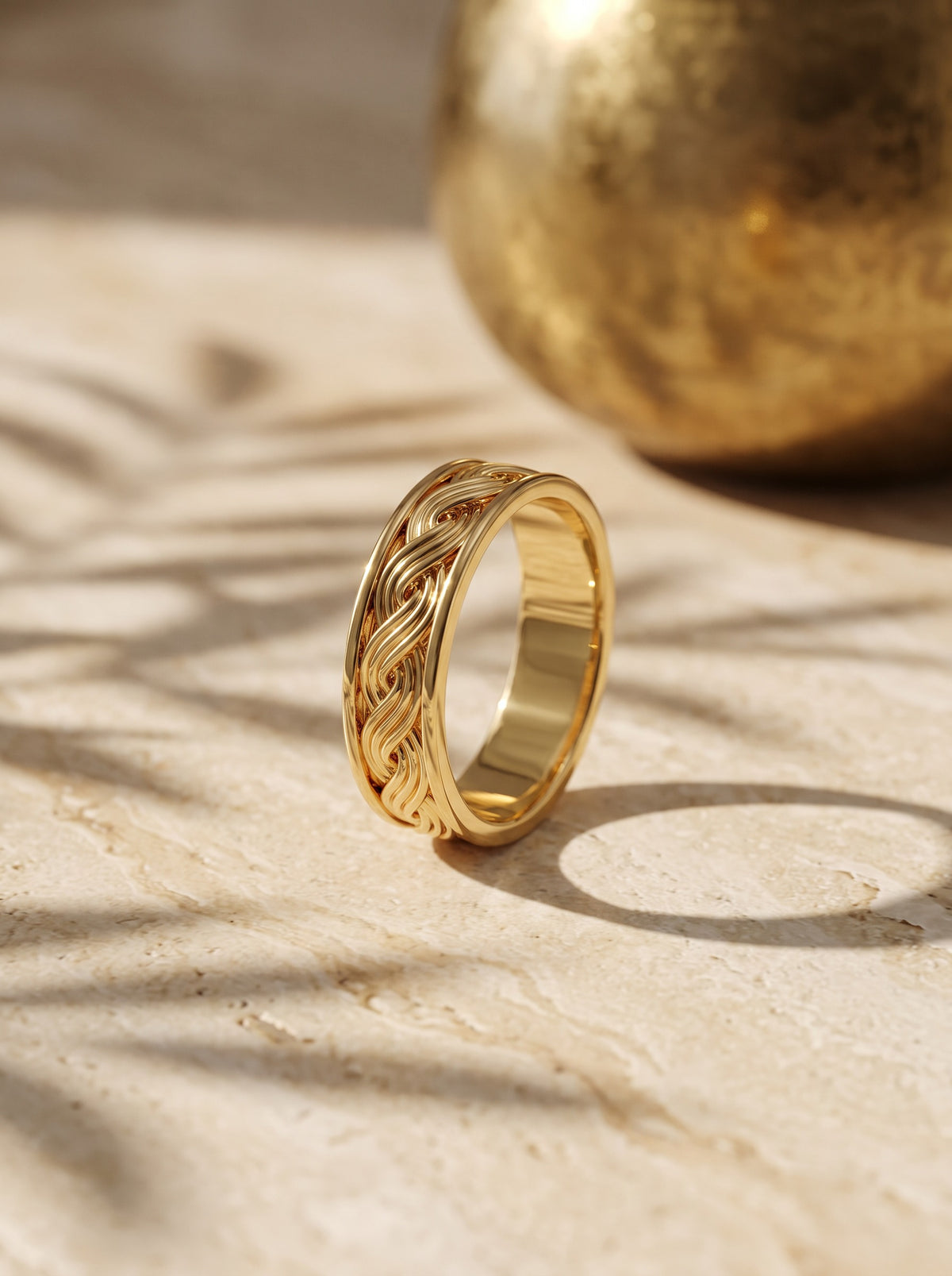 Women's Fine Pleter Ring in 9ct yellow gold, slim Croatian Pleter interlace band